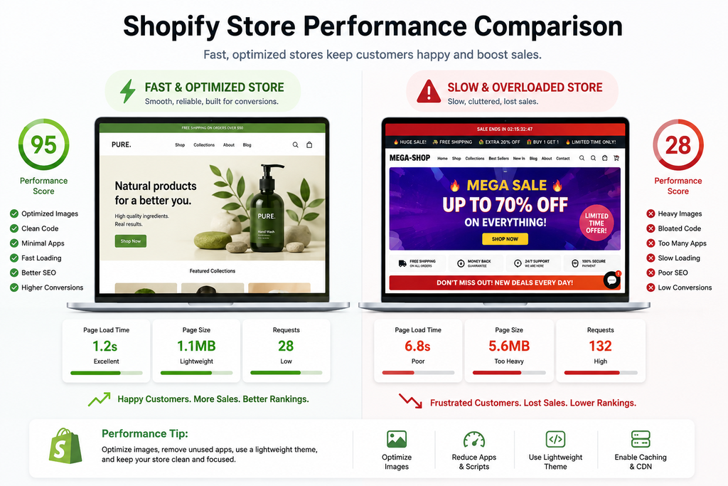 Shopify theme performance optimization for faster ecommerce stores.