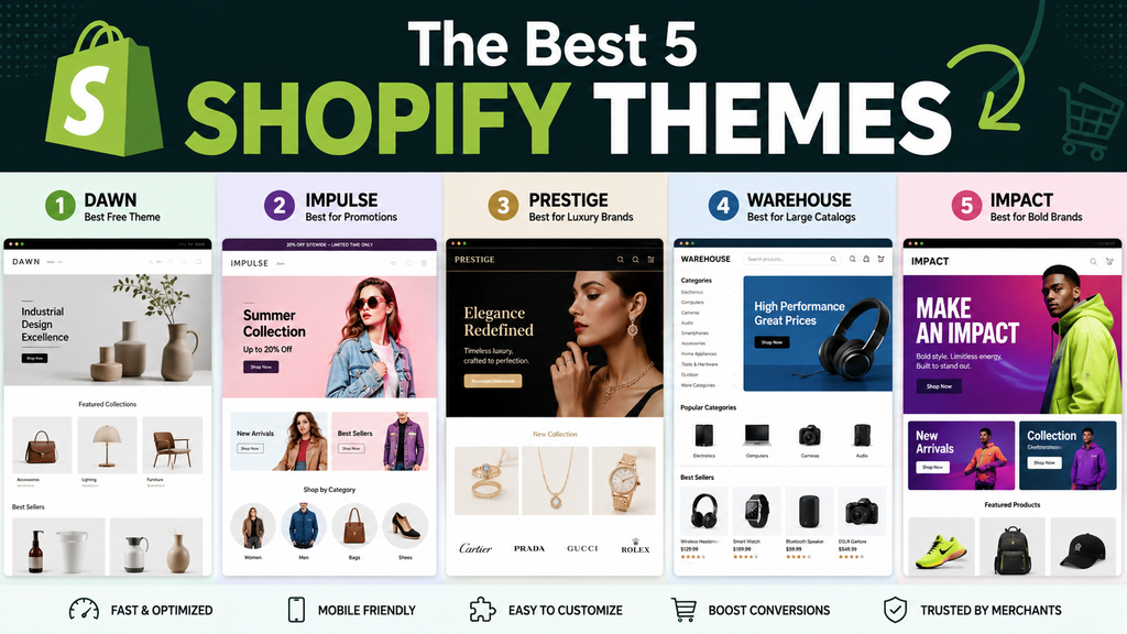 The best 5 Shopify themes for modern ecommerce stores.